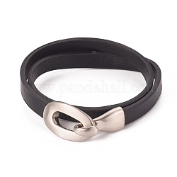 Imitation bracelets d'enveloppe de cuir, 2-boucles, avec des fermoirs en alliage, ovale, platine, noir, 15-1/8 pouce (38.7 cm), 8x2.5mm