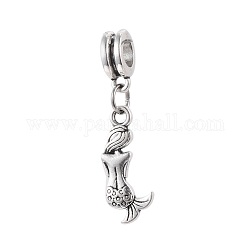 Fascini pendenti europei in lega, perline con foro grande, forma a sirena, argento antico, 33mm, ciondoli:20x9x2.5mm, Foro: 5 mm