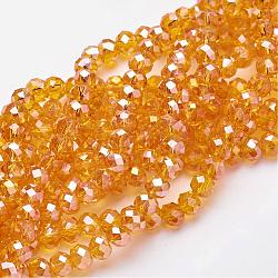Chapelets de perles en verre électroplaqué, de couleur plaquée ab , facette, rondelle, orange, 6x4mm, Trou: 1mm, Environ 85~88 pcs/chapelet, 16.1~16.5 pouce (41~42 cm)