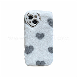 Étui de téléphone portable en peluche chaud pour femmes filles, housses de protection de caméra en forme de coeur d'hiver pour iphone13 pro max, grises , 16.08x7.81x0.765 cm