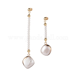 Shell Pearl Stud Earrings, Long Beads Chain Drop Asymmetrical Earrings for Women, Golden, 53~80mm, Pin: 1mm