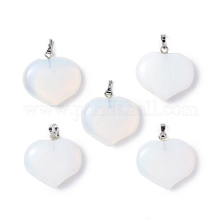 Pendentifs opalite, breloques de coeur, avec les accessoires en laiton de tonalité de platine, 23.5x25x8.5mm, Trou: 5x3.5mm