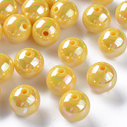 Perles acryliques opaques, de couleur plaquée ab , ronde, or, 16x15mm, Trou: 2.8mm, environ 220 pcs/500 g