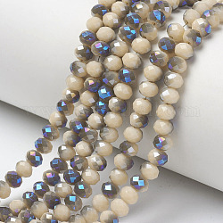 Electroplate Opaque Solid Color Glass Beads Strands, Half Plated, Blue Plated, Faceted, Rondelle, PapayaWhip, 4x3mm, Hole: 0.4mm, about 123~127pcs/strand, 16.5~16.9 inch(42~43cm)