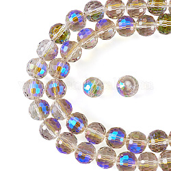 2 brins de perles de verre transparentes galvanisées, de couleur plaquée ab , facette, ronde, jaune verge d'or clair, 10mm, Trou: 1.5mm, Environ 70 pcs/chapelet, 25.98 pouce (66 cm)