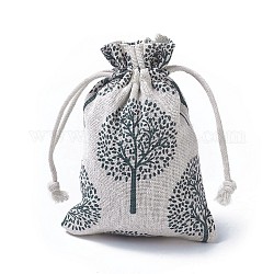 Мешковины упаковочные пакеты, шнурок сумки, прямоугольник с рисунком древо жизни, красочный, 14~14.4x10~10.2 см