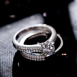 Set di anelli di fidanzamento per le donne, anelli di strass in ottone impilabili, platino, cirstallo, taglia 6 degli stati uniti, diametro interno: 16.5mm