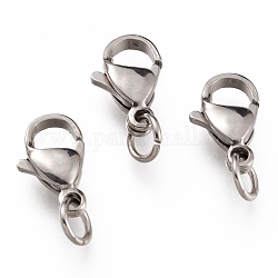 Corchetes de garra langosta de 304 acero inoxidable, con anillo de salto, color acero inoxidable, 12x7x3.5mm, agujero: 3 mm, anillo de salto: 5x0.6 mm