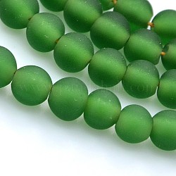 Handmade Frosted Lampwork Beads Strands, Round, Green, 6mm, Hole: 1mm, about 106pcs/strand, 24.4inch