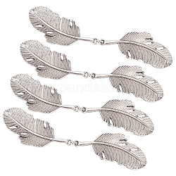 Fingerinspire 4 Stück Cardigan-Kragenclips aus Retro-Legierung, doppelte Lederschnallen für Damen, Antik Silber Farbe, 94x19 mm