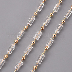 Handgemachte Perlenketten aus Acryl, mit Messing-Zubehör, gelötet, Spule, Rechteck, echtes 18k vergoldet, Transparent, 4.5x2.5x2.5 mm, ca. 16.4 Fuß (5m)/Rolle
