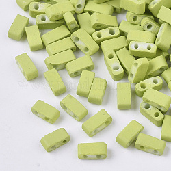 2-Loch-Glasperlen, gummierten Stil, Rechteck, gelb-grün, 4.5~5.5x2x2~2.5 mm, Bohrung: 0.5~0.8 mm