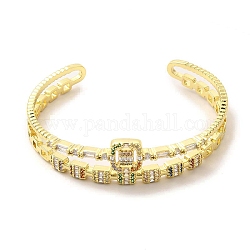 Bracelet manchette carré ouvert en verre avec zircone cubique, bijoux en laiton doré pour femme, colorées, diamètre intérieur: 2x2-1/8 pouce (5.05x5.5 cm)