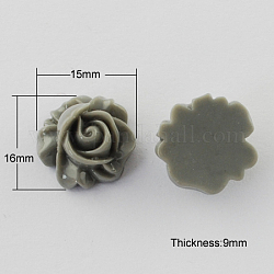 Cabochons in resina, fiore, grigio scuro, 16x15x9mm