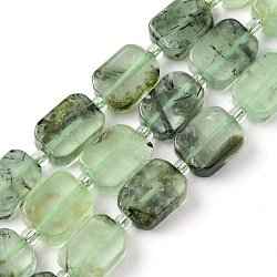 Natural Prehnite Beads Strands, with Seed Beads, Rectangle, 11.5~12.5x7.5~10x5~6.5mm, Hole: 0.8~0.9mm, about 13pcs/strand, 7.68~8.07 inch(19.5~20.5cm)