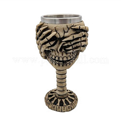 Halloween 304 taza de calavera 3d de acero inoxidable, taza de esqueleto de resina, para decoración del hogar regalo de cumpleaños, crema, 190x80x105mm, diámetro interior: 63 mm