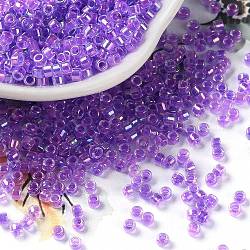 Perles de rocaille en verre, opaque couleurs arc en ciel, cylindre, violet foncé, 2.5x2mm, Trou: 1.4mm