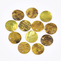Sprühfarbe natürliche Akoya Muschel Anhänger, Perlmutt Muschel Anhänger, Flachrund, dunkelgolden, 15x1~3 mm, Bohrung: 1.1~1.5 mm