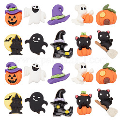 SUNNYCLUE 40Pcs 10 Styles Halloween Opaque Resin Cabochons, Pumpkin & Ghost & Cat & Moon, Mixed Shapes, Mixed Color, 18.5~23x15.5~24.5x6.5~8mm, 4pcs/style