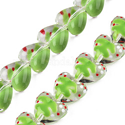 Brins de perles acryliques transparentes, avec l'émail, coeur à pois, vert clair, 15x17x8.5mm, Trou: 1.5mm, Environ 35 pcs/chapelet, 19.09 pouce (48.5 cm)
