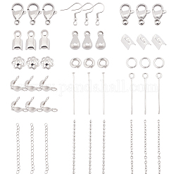 DIY-Schmuck-Kits, mit 304 Perlenkappen und Anhängern aus Edelstahl, Bandenden, Ohrringhaken, Karabinerverschlüssen und Ketten, Edelstahl Farbe, 22x0.6 mm