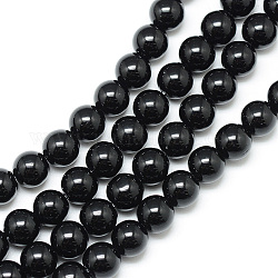 Chapelets de perle en pierre noire synthétique, ronde, 8~9mm, Trou: 1mm, Environ 46 pcs/chapelet, 15.3 pouce