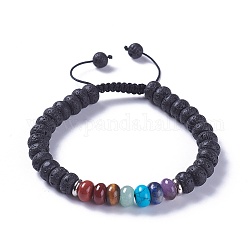 Adjustable Nylon Cord Braided Bead Bracelets, with Natural Lava Rock Beads and Alloy Findings, 2-1/8 inch~2-3/4 inch(5.3~7.1cm)