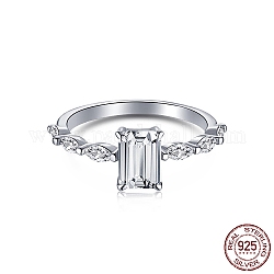Серебряные кольца на палец с 925 родиевым покрытием, кольцо с камнем, с 5 прямоугольником из циркония для женщин, Реальная платина, прозрачные, 1.7 мм, размер США 7 (17.3 мм)