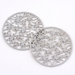 304 Stainless Steel Filigree Joiners, Flat Round, Stainless Steel Color, 23.5x0.5mm, about 445~460pcs/bag
