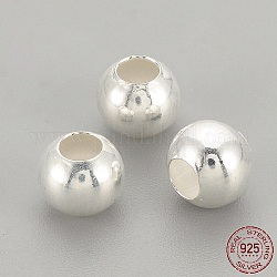 Perles 925 en argent sterling, ronde, couleur d'argent, 4x3.5mm, Trou: 1.5mm