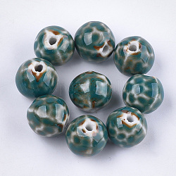 Manuell Porzellan Perlen, Phantasie antiken glasiertem Porzellan, Runde, Kadettenblau, 16~16.5x15.5~16x15~16 mm, Bohrung: 2.5~3 mm