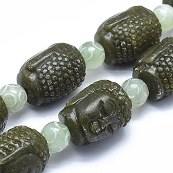 Natur Xiuyan Jade Perlen Stränge, Buddha-Kopf, 27~28x22~23x22~22.5 mm, Bohrung: 1.4 mm, ca. 10 Stk. / Strang, 15.9 Zoll (40.5 cm)