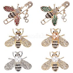 GORGECRAFT 6Pcs Bee Rhinestone Brooch Sweater Shawl Clip Honeybee Brooch Pins Crystal Insect Themed Alloy Badge with Rhinestone Plastic Pearl for Wife Sisters Friends Daily Wear or Dating