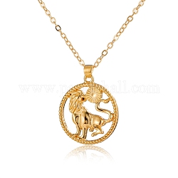 Alloy Flat Round with Constellation Pendant Necklaces, Cable Chain Necklace for Women, Leo, Pendant: 2.2cm