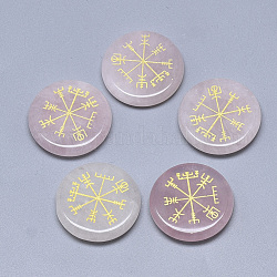 Cabochons de quartz rose naturel, plat rond avec motif païen nordique, 25x5.5mm