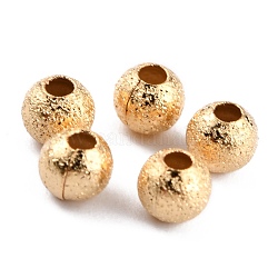 Perle di ottone placcato di lunga durata, perle strutturate, tondo, vero placcato oro 24k, 4mm, Foro: 1.5 mm
