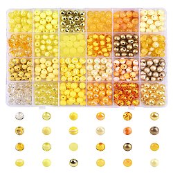 Kit per la creazione di braccialetti della serie gialla fai da te, circa 600 pezzo di resina stile 24 e perline acriliche, giallo, 8mm, Foro: 2 mm, circa 25 pz / stile