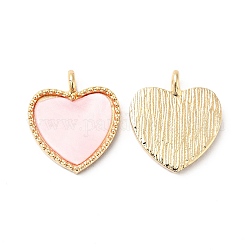 Pendentifs acryliques, avec accessoires en alliage plaqué d'or clair, cœur, rose brumeuse, 18x16x3mm, Trou: 2mm