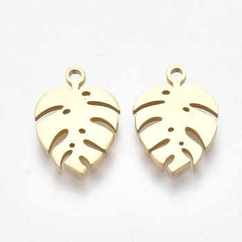 Ion Plating(IP) 304 Stainless Steel Charms, Tropical Leaf Charms, Monstera Leaf, Golden, 13x9x1mm, Hole: 1mm