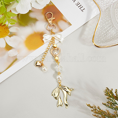 Пластиковые подвески с имитацией жемчуга в виде банта и сердца HJEW-WH20020-006G-1