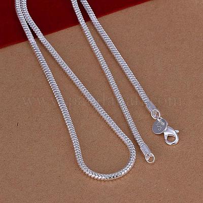 Simple Silver Color Plated Brass Snake Chain Necklaces for Men, with Lobster Claw Clasps, 22 inch, 3mm Brass