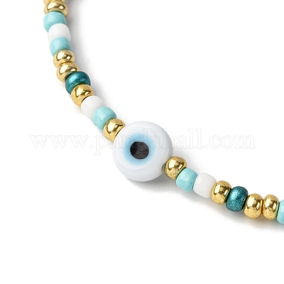 Браслеты ручной работы из лэмпворка и стеклянных бусин от сглаза для мужчин и женщин BJEW-JB12361-1