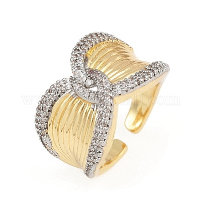 Латунные микро проложить манжеты кольца кубического циркония RJEW-D326-04G-1