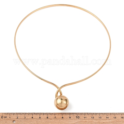 201 жесткое колье-чокер с подвеской в виде шара из нержавеющей стали для женщин NJEW-Z098-05G-1