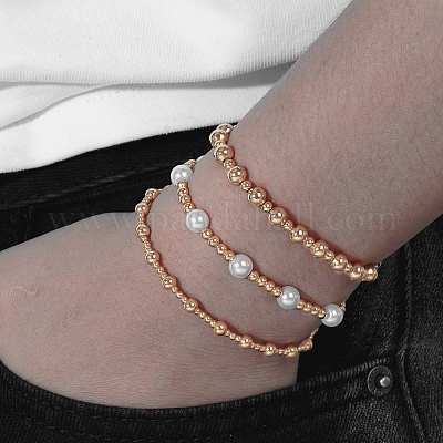 2шт 2 стиля круглые латунные бусины эластичные браслеты для женщин IB6055-1