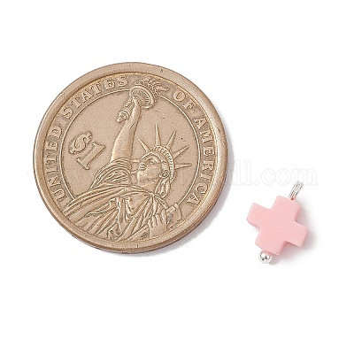 Подвески-крестики синтетического коралла розового цвета PALLOY-JF04223-02-1