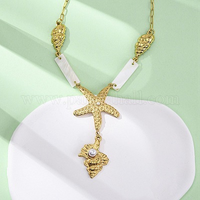 Ожерелья с подвесками из нержавеющей стали 304 в виде морской звезды NJEW-L465-01G-1