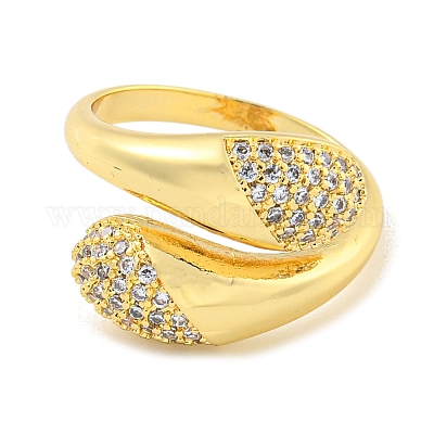 Открытая манжета из латуни с микропаве из прозрачного кубического циркония для женщин RJEW-M173-06B-G-1