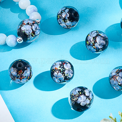 10 шт. бусины-лэмпворк ручной работы с внутренним цветком LAMP-PA0001-02A-1