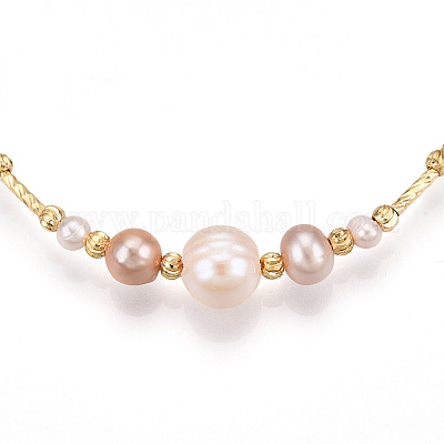 Браслеты из латунных бусин из натурального пресноводного жемчуга для женщин BJEW-T022-10G-1